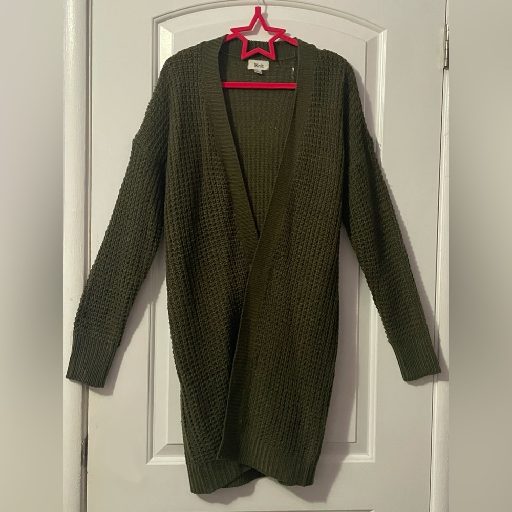 🔴Green Knitted Women’s Full Length Cardigan in Size L - Picture 2 of 6